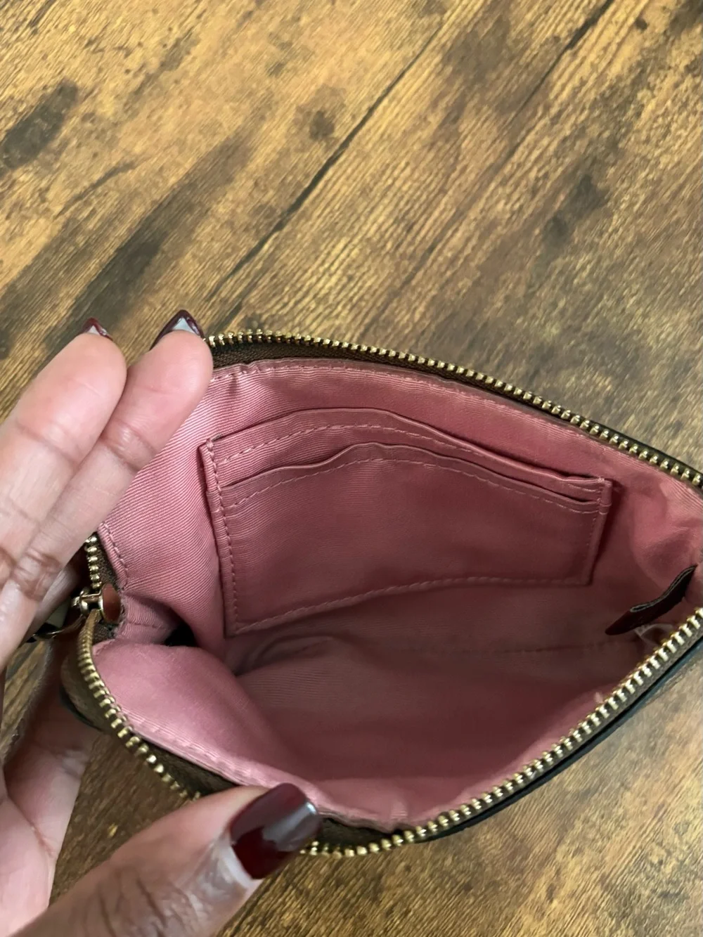 Coach Signature Floral Wristlet – Brown/Pink Floral Print